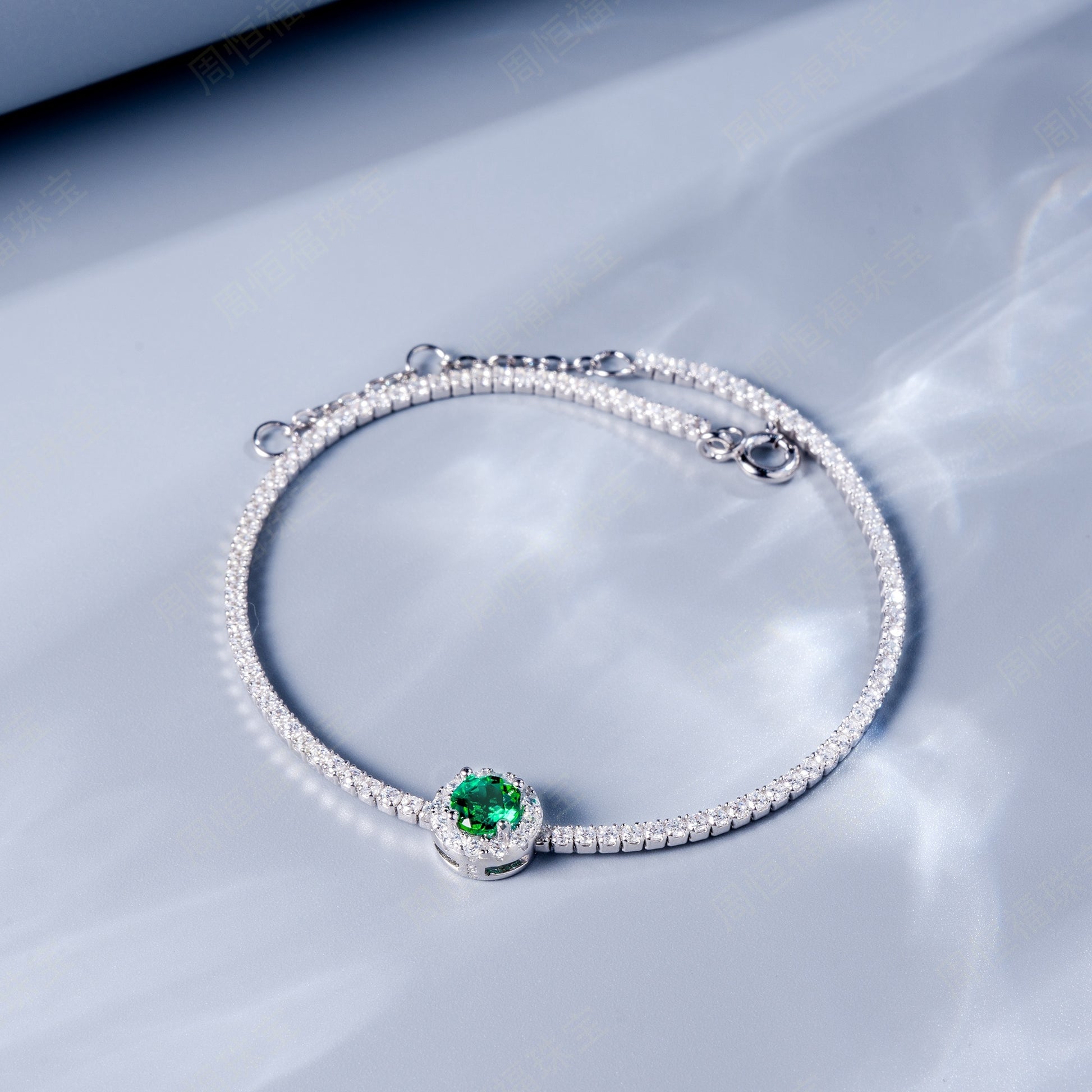 5.0mm Main Stone Round Cut Lab-Grown Colored Gemstone Bracelet in 18K White Gold Plated Sterling Silver#4