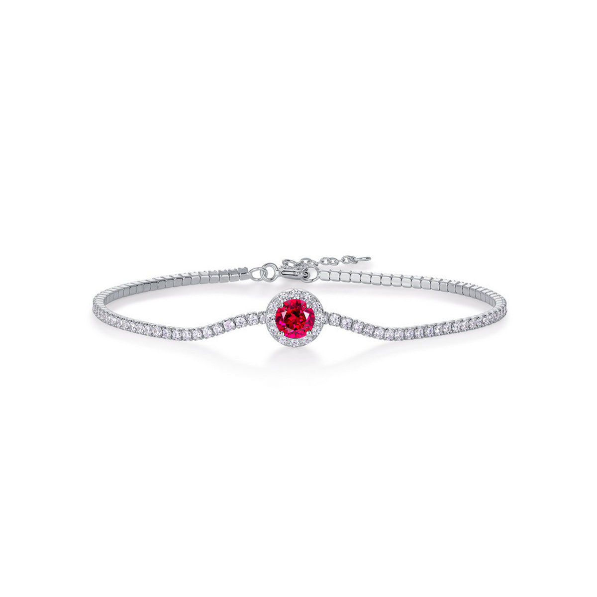 5.0mm Main Stone Round Cut Lab-Grown Colored Gemstone Bracelet in 18K White Gold Plated Sterling Silver#2