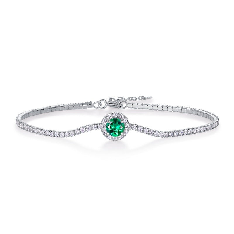 5.0mm Main Stone Round Cut Lab-Grown Colored Gemstone Bracelet in 18K White Gold Plated Sterling Silver#0