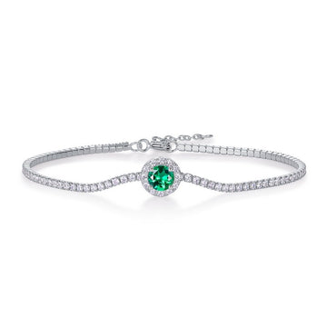 5.0mm Main Stone Round Cut Lab-Grown Colored Gemstone Bracelet in 18K White Gold Plated Sterling Silver#0