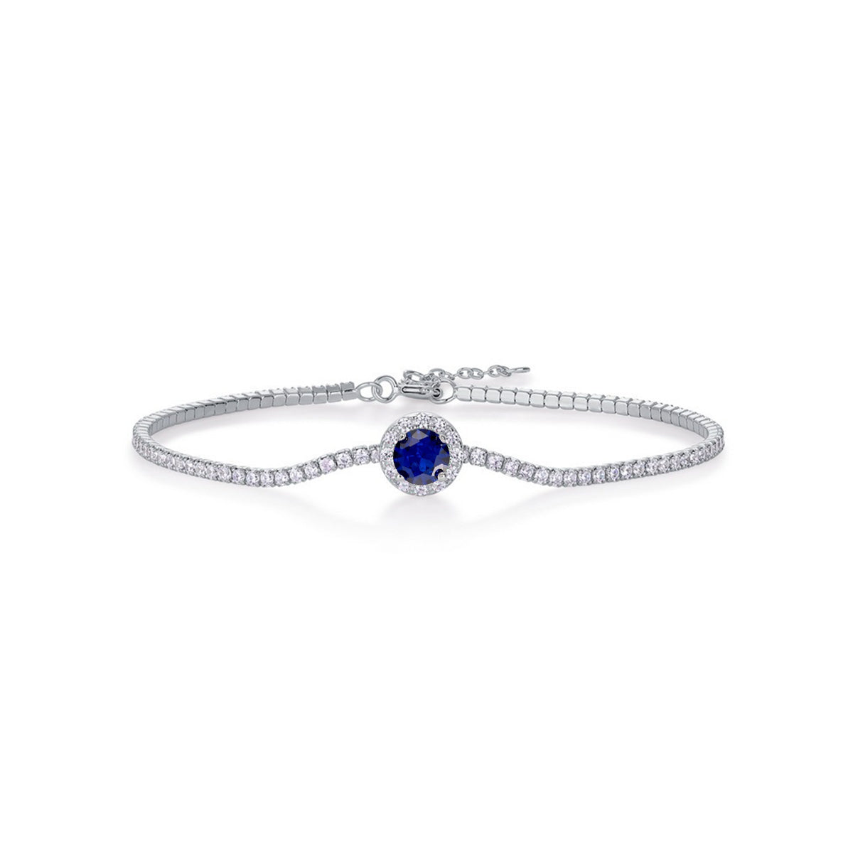 5.0mm Main Stone Round Cut Lab-Grown Colored Gemstone Bracelet in 18K White Gold Plated Sterling Silver#1