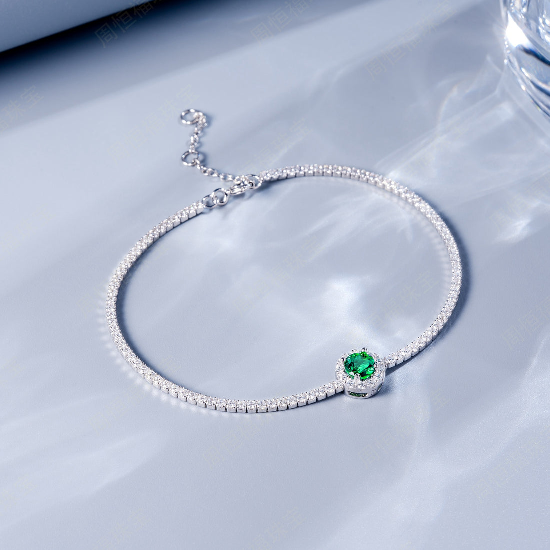 5.0mm Main Stone Round Cut Lab-Grown Colored Gemstone Bracelet in 18K White Gold Plated Sterling Silver#0