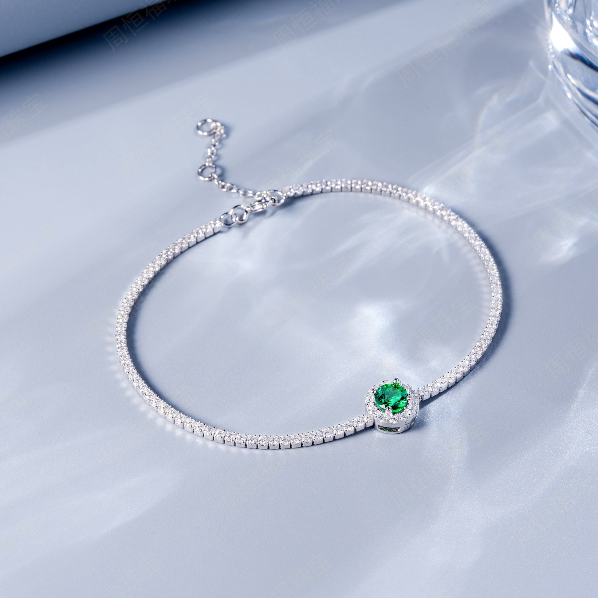 5.0mm Main Stone Round Cut Lab-Grown Colored Gemstone Bracelet in 18K White Gold Plated Sterling Silver#3
