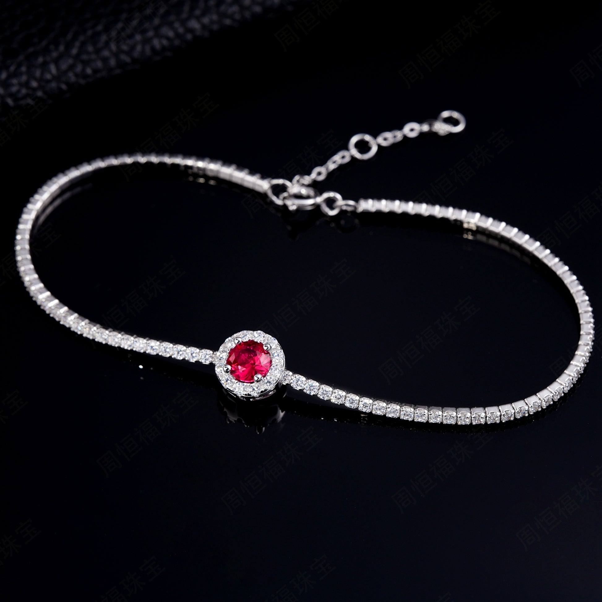 5.0mm Main Stone Round Cut Lab-Grown Colored Gemstone Bracelet in 18K White Gold Plated Sterling Silver#6