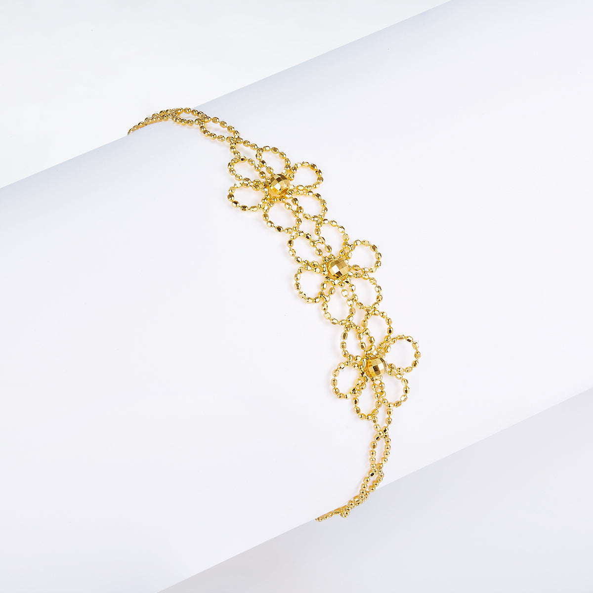 Italian Woven Lace Flower Bracelet in 18K Yellow Gold Plated Sterling Silver#1