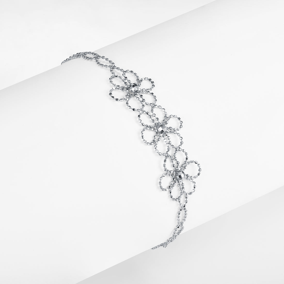 Italian Woven Lace Flower Bracelet in 18K Yellow Gold Plated Sterling Silver#0