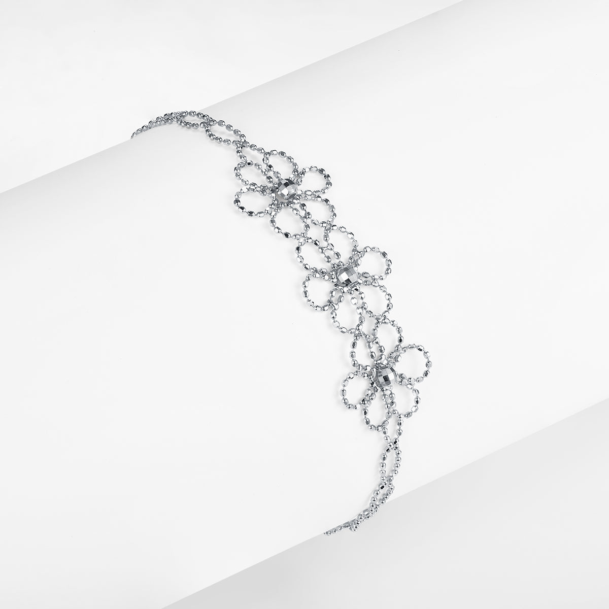 Italian Woven Lace Flower Bracelet in 18K Yellow Gold Plated Sterling Silver#0
