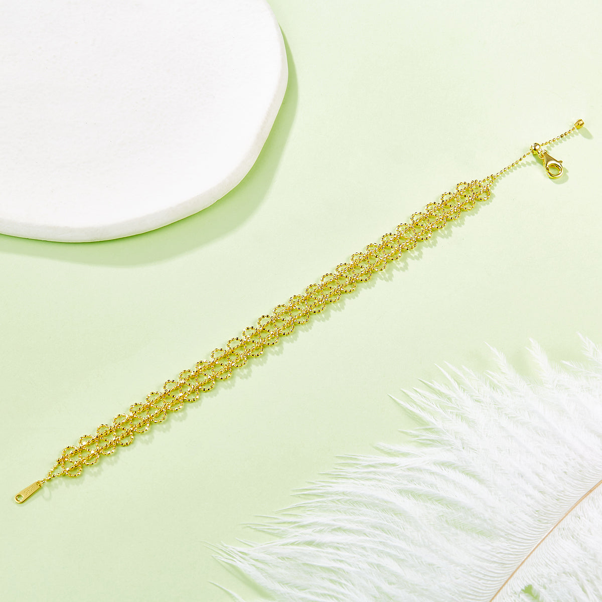 Italian Woven Lace Bracelet in 18K Yellow Gold Plated Sterling Silver#7
