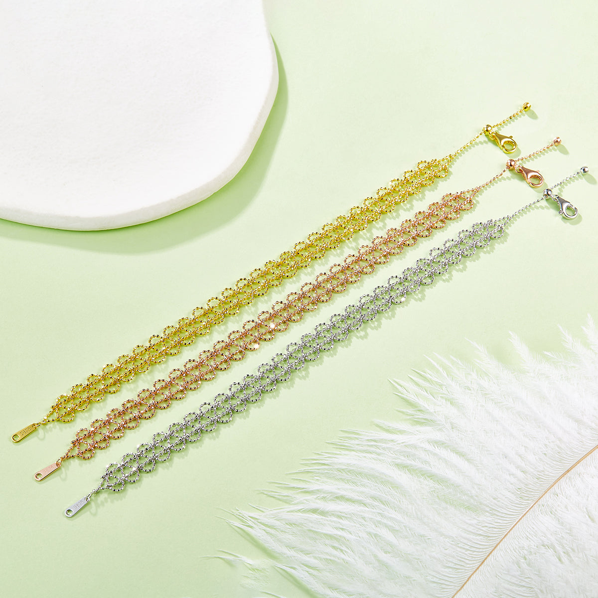 Italian Woven Lace Bracelet in 18K Yellow Gold Plated Sterling Silver#4