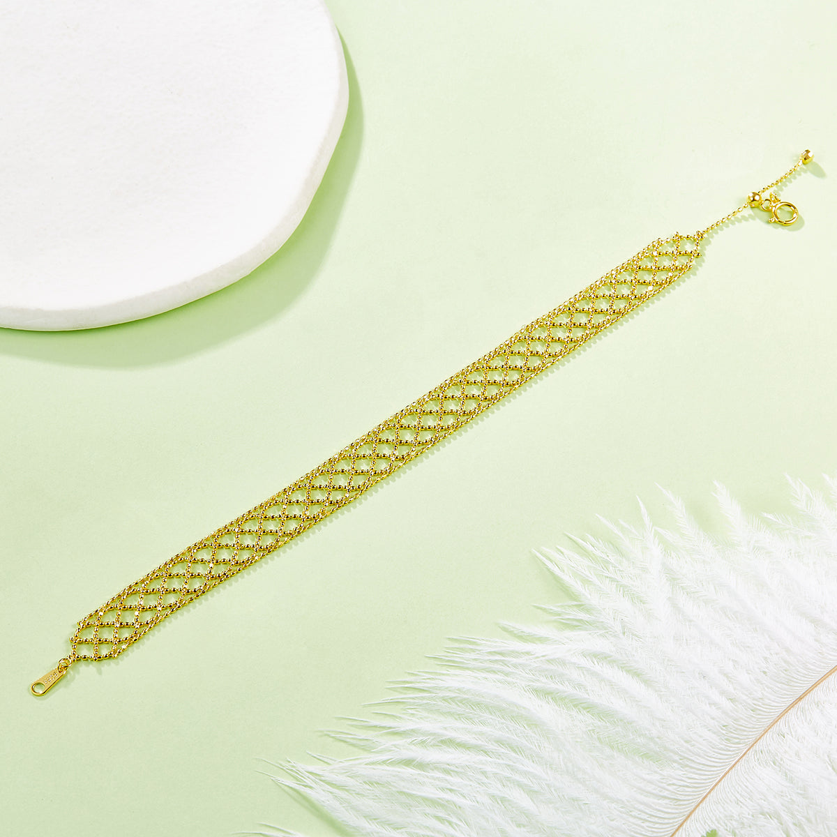 Italian Woven Lace Bracelet in 18K Yellow Gold Plated Sterling Silver#7