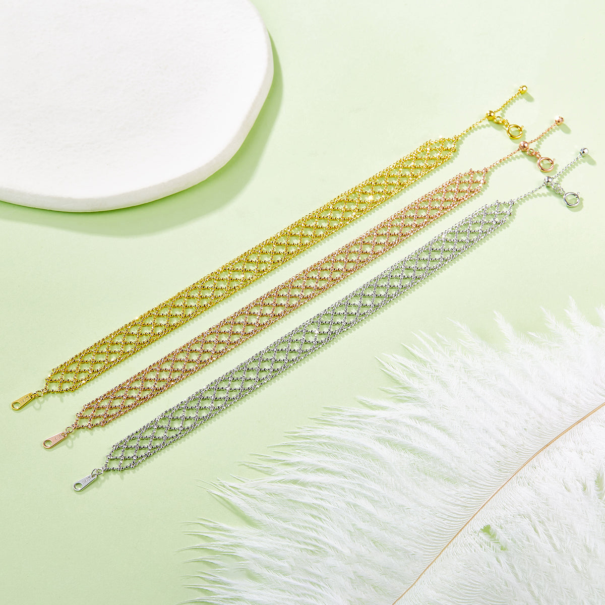 Italian Woven Lace Bracelet in 18K Yellow Gold Plated Sterling Silver#4