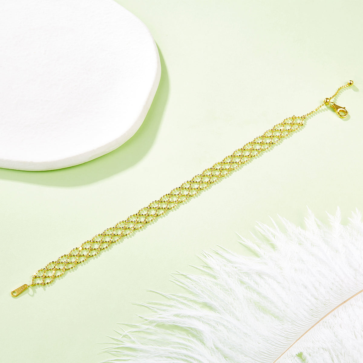 Italian Woven Lace Bracelet in 18K Yellow Gold Plated Sterling Silver#7