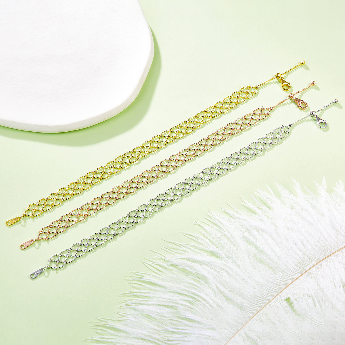 Italian Woven Lace Bracelet in 18K Yellow Gold Plated Sterling Silver#4