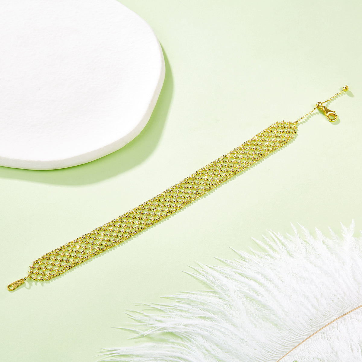 Italian Woven Lace Bracelet in 18K Yellow Gold Plated Sterling Silver#7