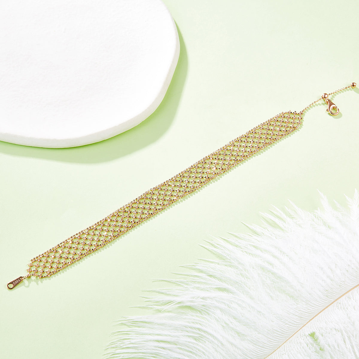 Italian Woven Lace Bracelet in 18K Yellow Gold Plated Sterling Silver#6