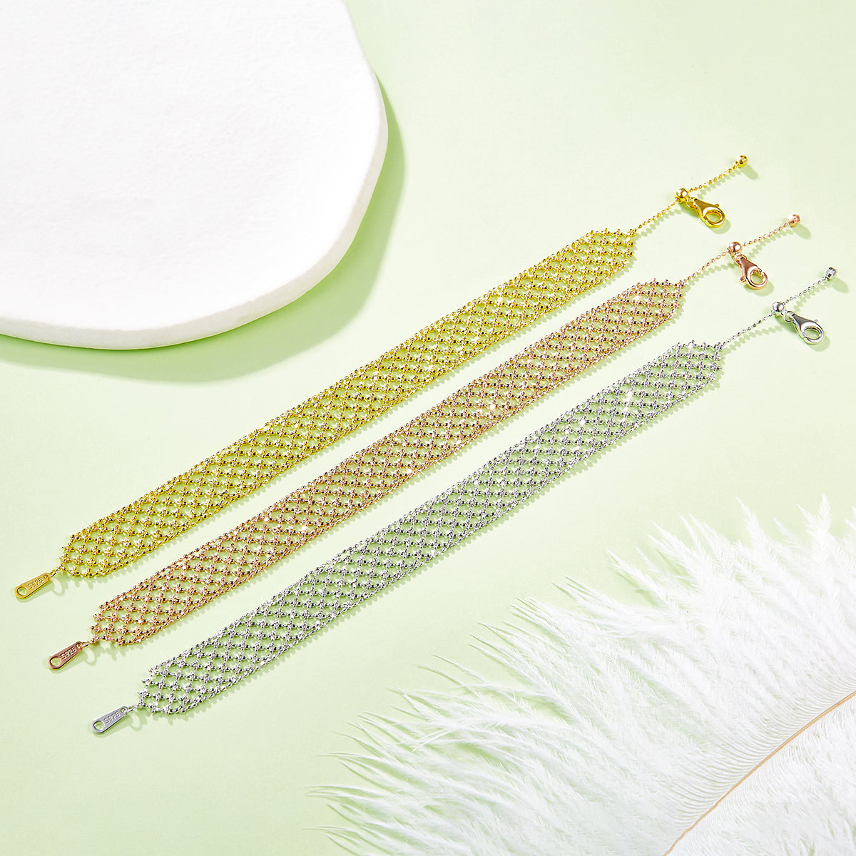 Italian Woven Lace Bracelet in 18K Yellow Gold Plated Sterling Silver#4