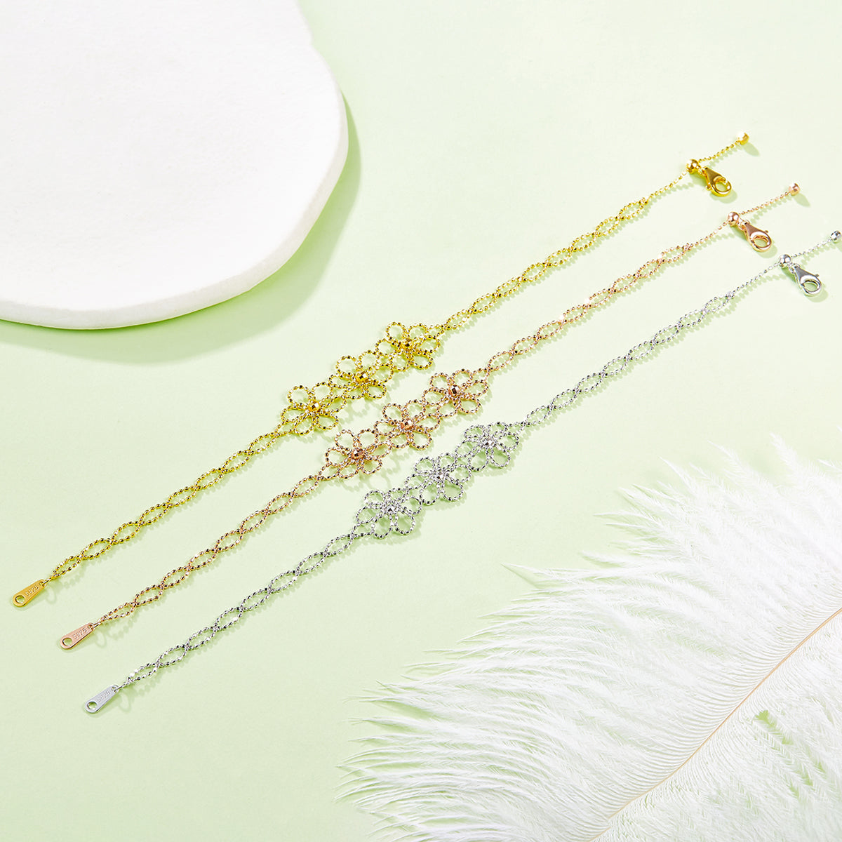 Italian Woven Lace Flower Bracelet in 18K Yellow Gold Plated Sterling Silver#4