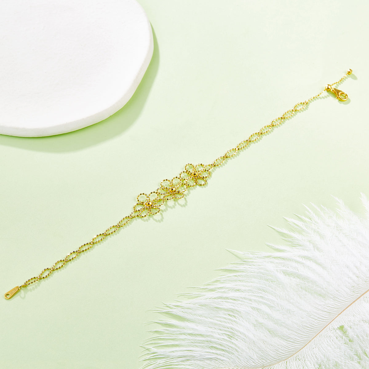 Italian Woven Lace Flower Bracelet in 18K Yellow Gold Plated Sterling Silver#7