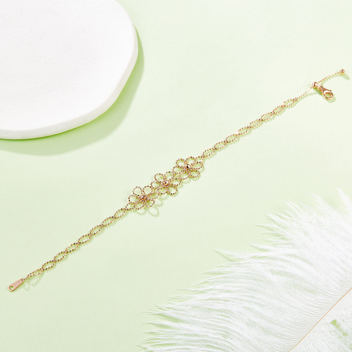 Italian Woven Lace Flower Bracelet in 18K Yellow Gold Plated Sterling Silver#5
