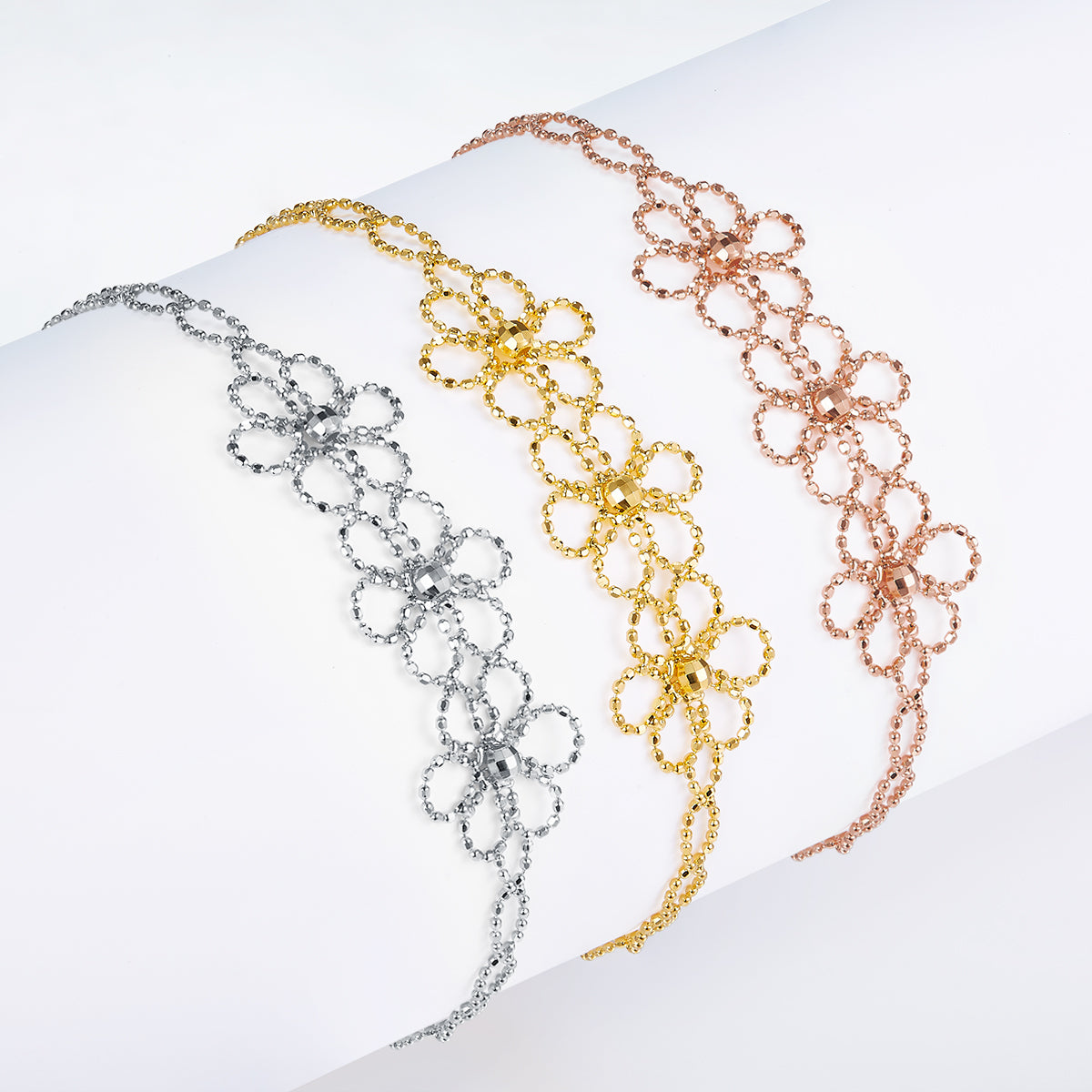 Italian Woven Lace Flower Bracelet in 18K Yellow Gold Plated Sterling Silver#3