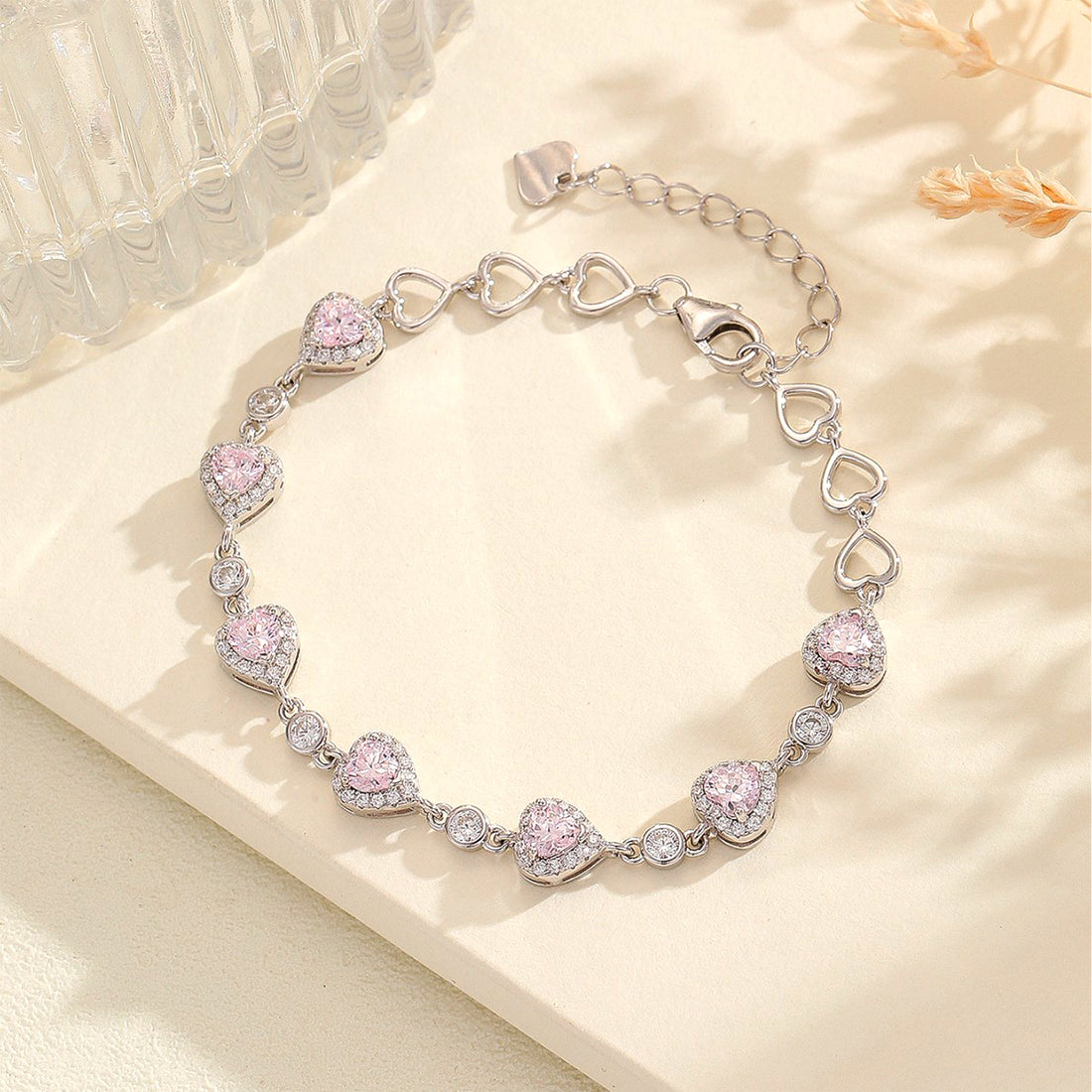 Heart Cut Simulated Diamond & Blue Spinel Bracelet in 18K White Gold Plated Sterling Silver#0