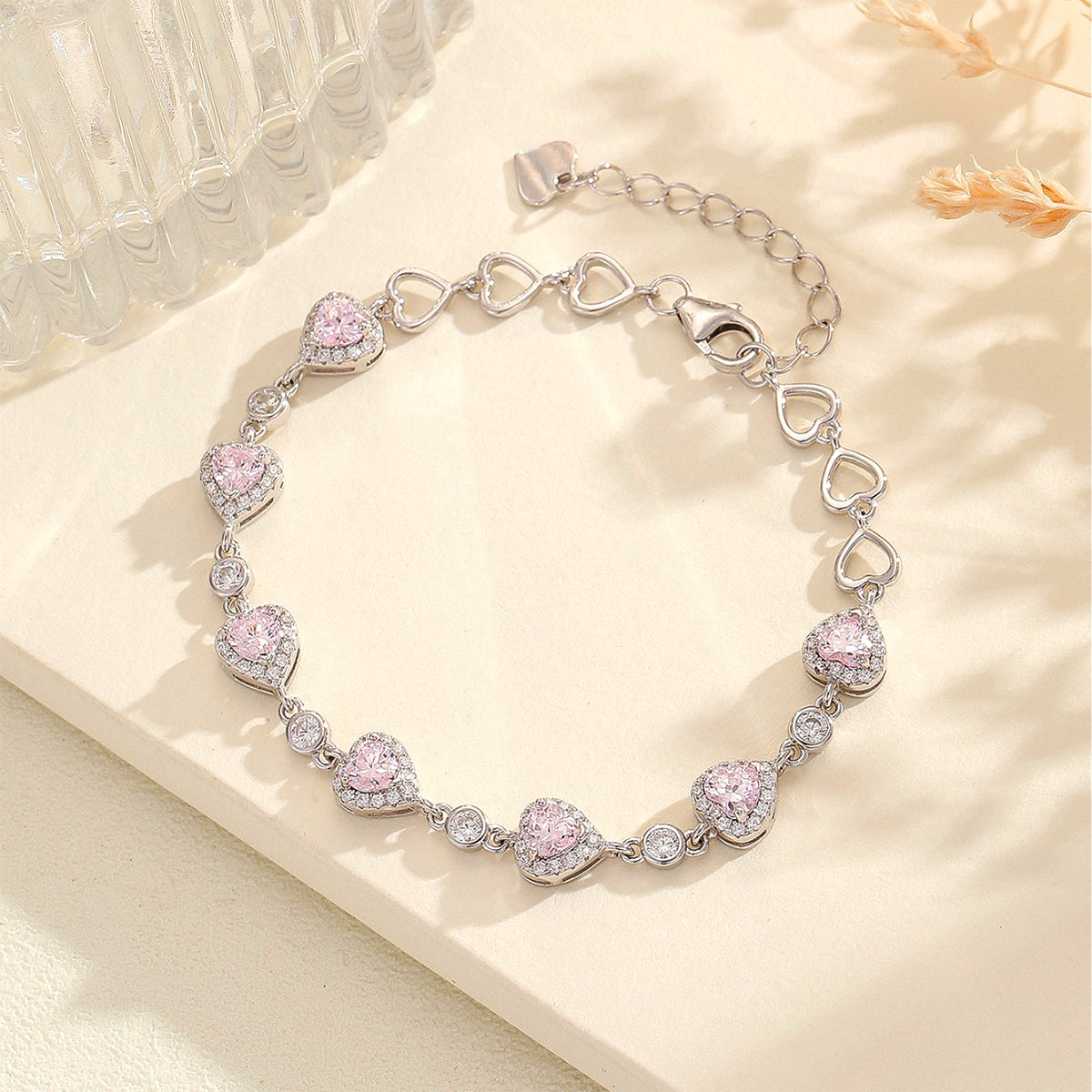 Heart Cut Simulated Diamond & Blue Spinel Bracelet in 18K White Gold Plated Sterling Silver#2