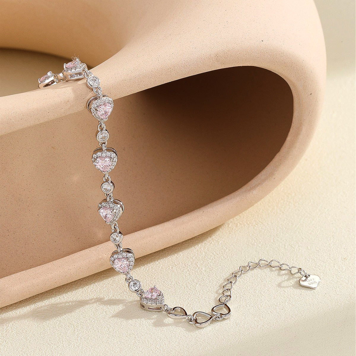 Heart Cut Simulated Diamond & Blue Spinel Bracelet in 18K White Gold Plated Sterling Silver#4