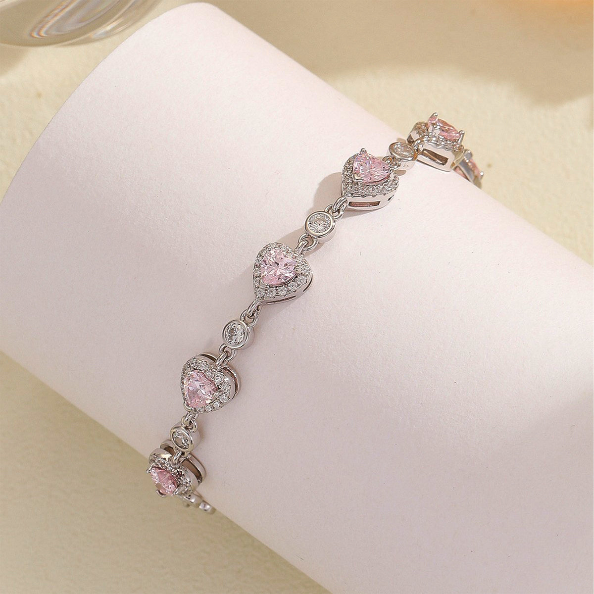 Heart Cut Simulated Diamond & Blue Spinel Bracelet in 18K White Gold Plated Sterling Silver#3