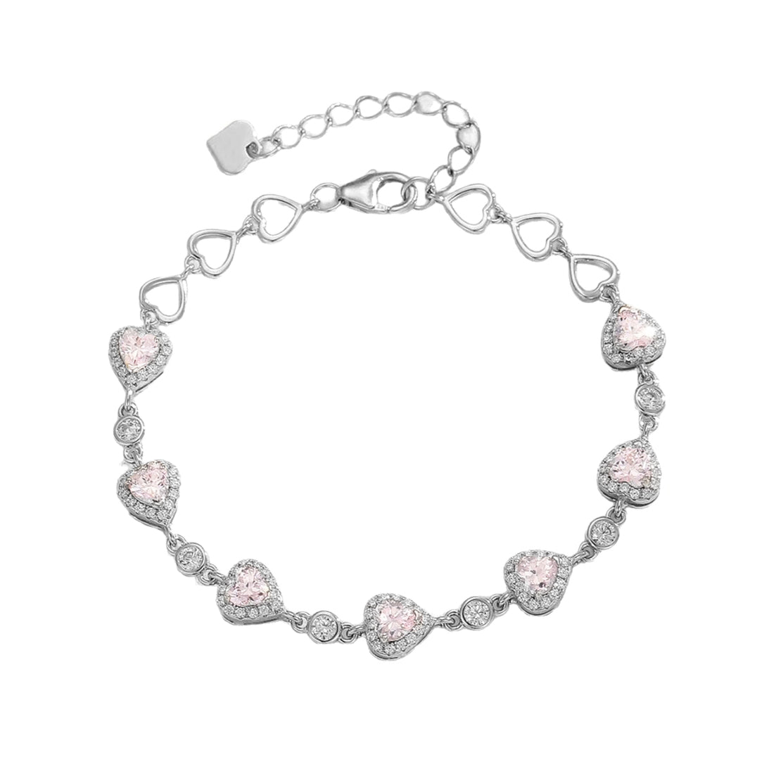 Heart Cut Simulated Diamond & Blue Spinel Bracelet in 18K White Gold Plated Sterling Silver#0