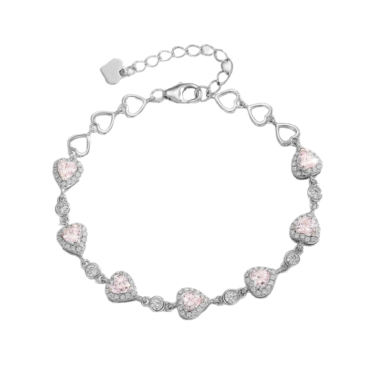 Heart Cut Simulated Diamond & Blue Spinel Bracelet in 18K White Gold Plated Sterling Silver#0