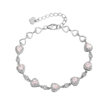 Heart Cut Simulated Diamond & Blue Spinel Bracelet in 18K White Gold Plated Sterling Silver#0