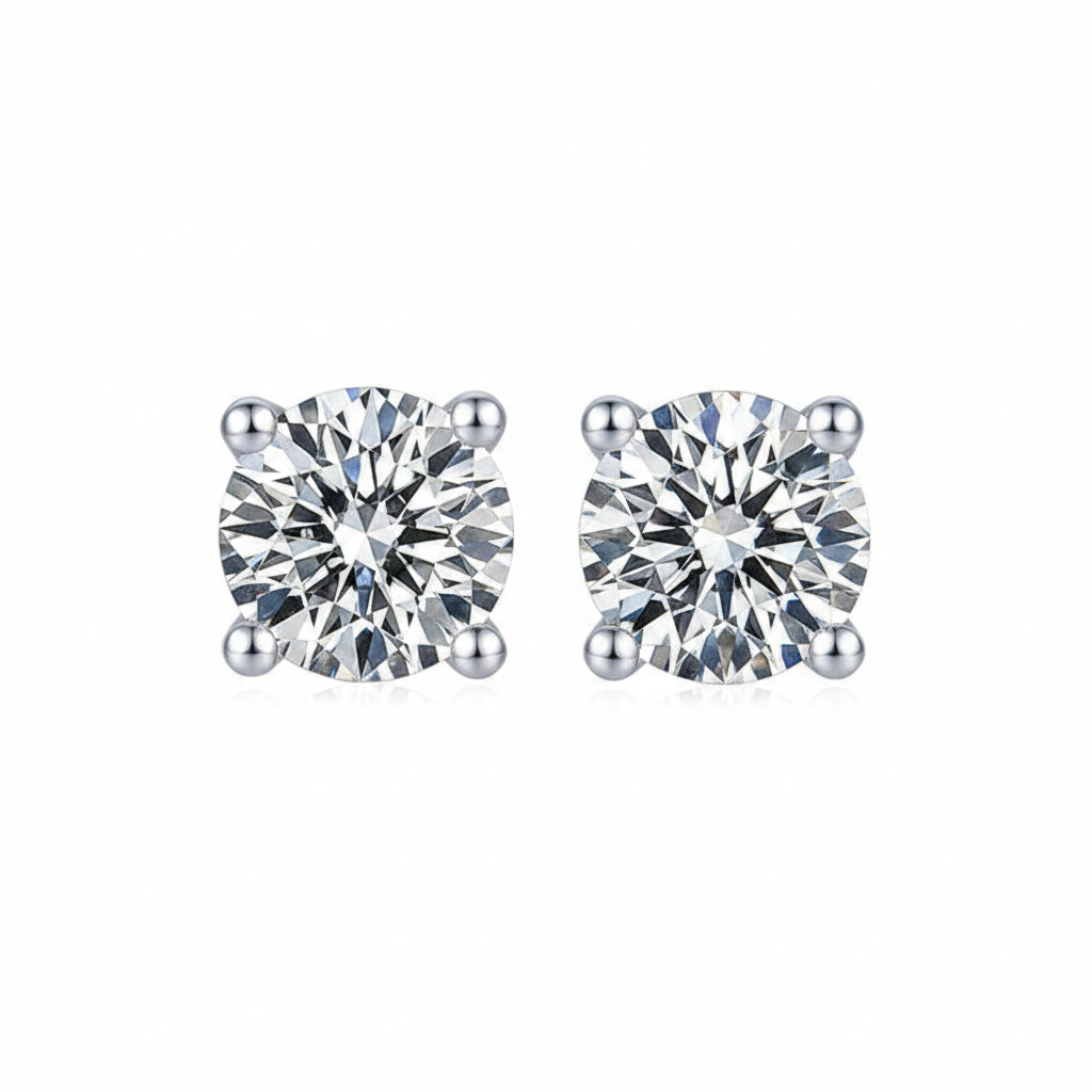 Round Cut Moissanite Classic Pendant & Stud Earrings Set in White Gold Plated Sterling Silver#1