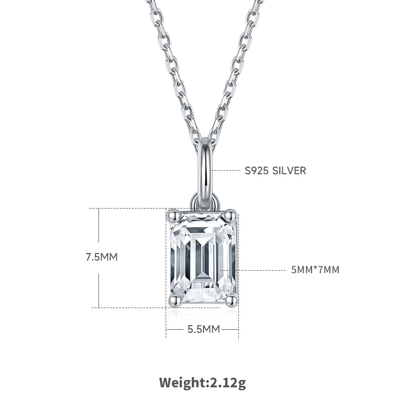 Emerald Cut Moissanite Classic Pendant & Stud Earrings Set in White Gold Plated Sterling Silver#0