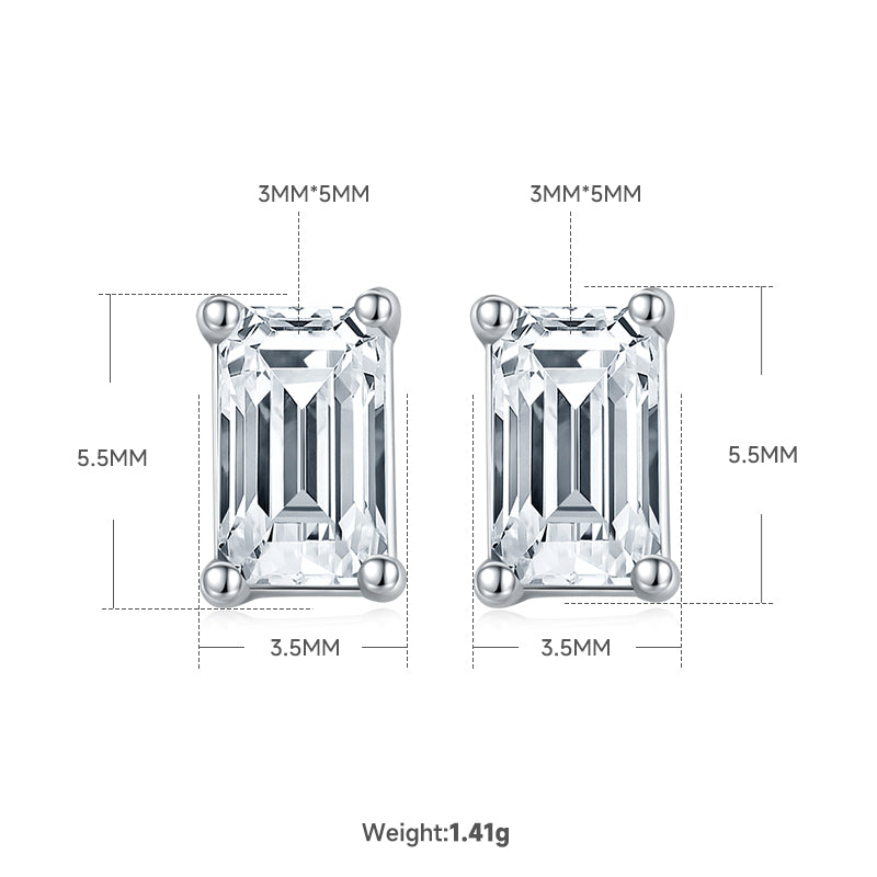 Emerald Cut Moissanite Classic Pendant & Stud Earrings Set in White Gold Plated Sterling Silver#1