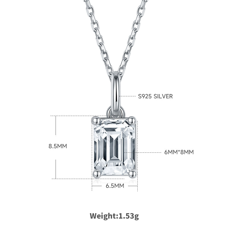 Emerald Cut Moissanite Classic Pendant & Stud Earrings Set in White Gold Plated Sterling Silver#2