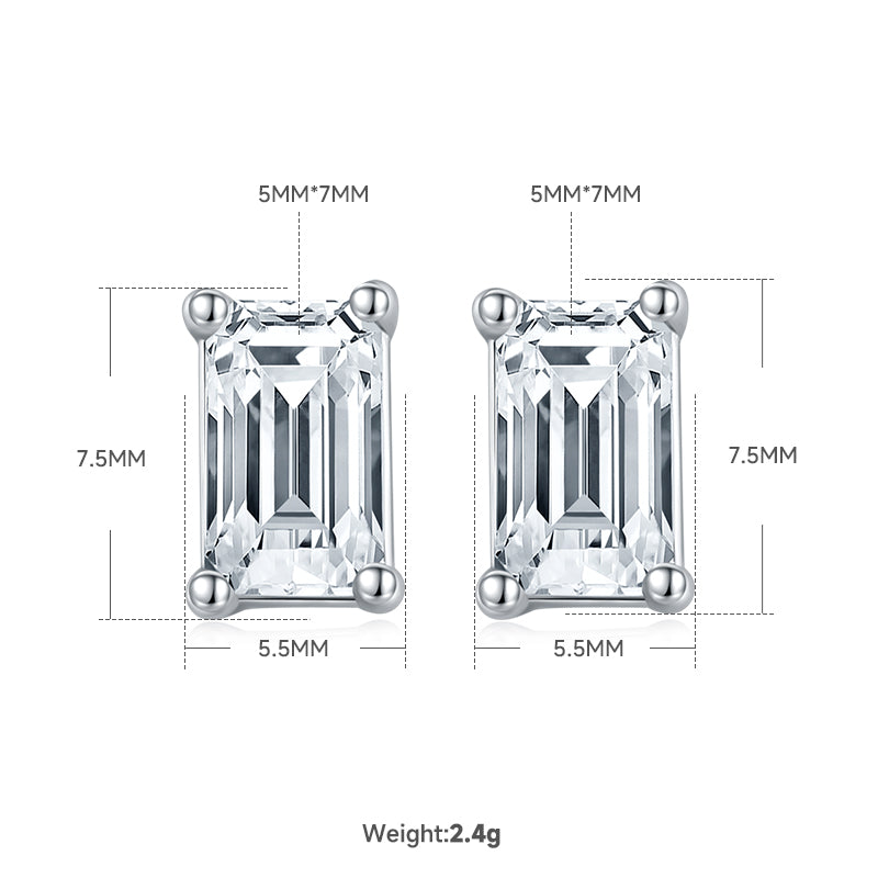 Emerald Cut Moissanite Classic Pendant & Stud Earrings Set in White Gold Plated Sterling Silver#3