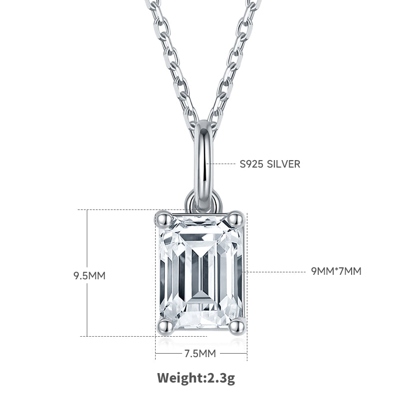 Emerald Cut Moissanite Classic Pendant & Stud Earrings Set in White Gold Plated Sterling Silver#4