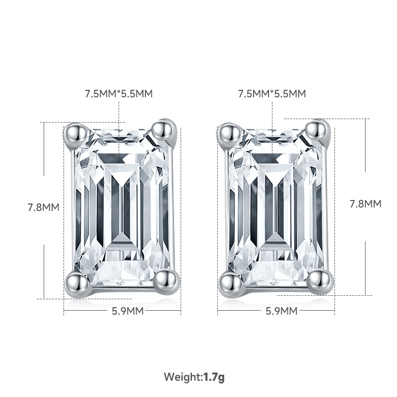 Emerald Cut Moissanite Classic Pendant & Stud Earrings Set in White Gold Plated Sterling Silver#5