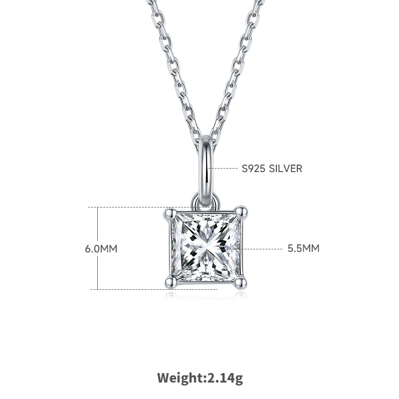 Princess Cut Moissanite Classic Pendant & Stud Earrings Set in White Gold Plated Sterling Silver#0
