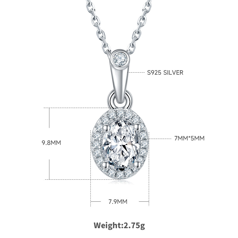 Oval Cut Moissanite Dainty Pendant & Stud Earrings Set in White Gold Plated Sterling Silver#0