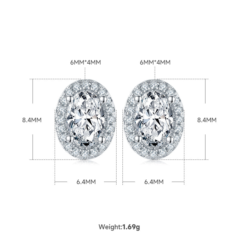 Oval Cut Moissanite Dainty Pendant & Stud Earrings Set in White Gold Plated Sterling Silver#1