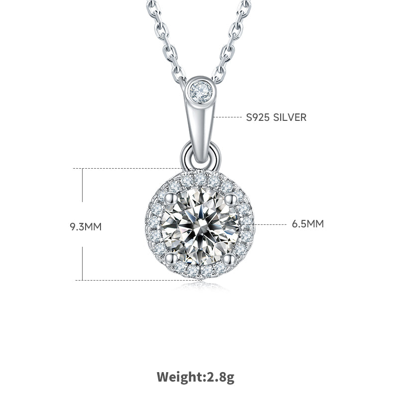 Round Cut Moissanite Dainty Pendant & Stud Earrings Set in White Gold Plated Sterling Silver#0