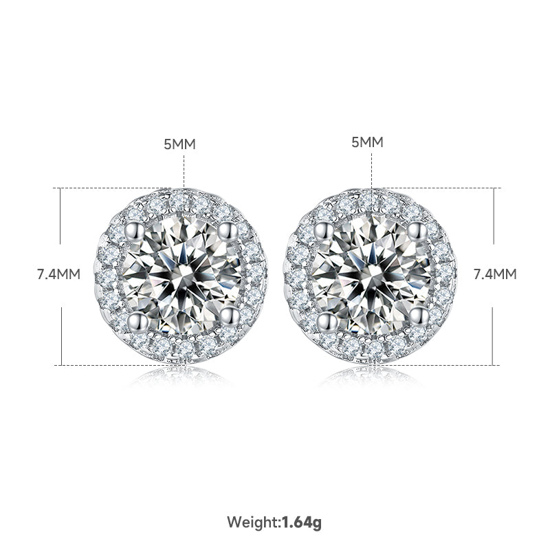 Round Cut Moissanite Dainty Pendant & Stud Earrings Set in White Gold Plated Sterling Silver#1