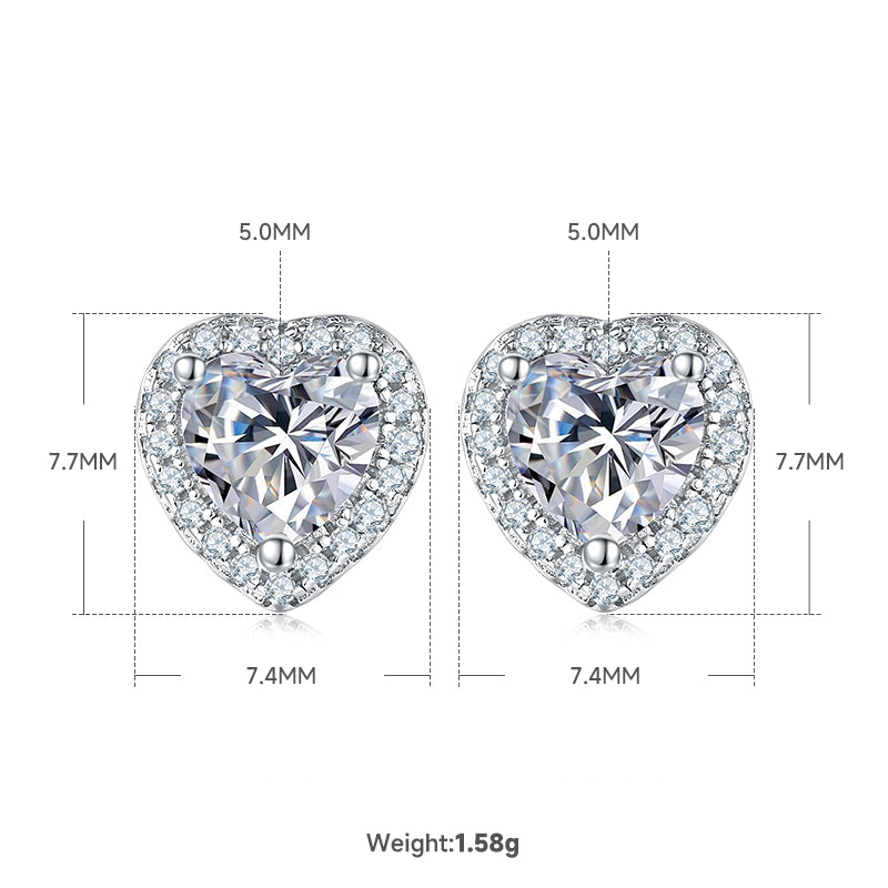 Heart Cut Moissanite Dainty Pendant & Stud Earrings Set in White Gold Plated Sterling Silver#1