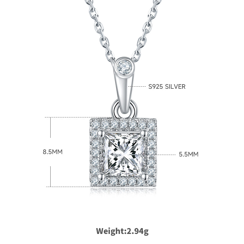Princess Cut Moissanite Dainty Pendant & Stud Earrings Set in White Gold Plated Sterling Silver#0