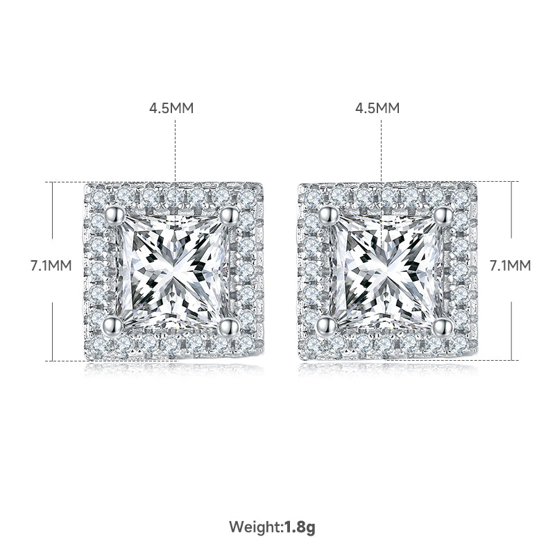 Princess Cut Moissanite Dainty Pendant & Stud Earrings Set in White Gold Plated Sterling Silver#1