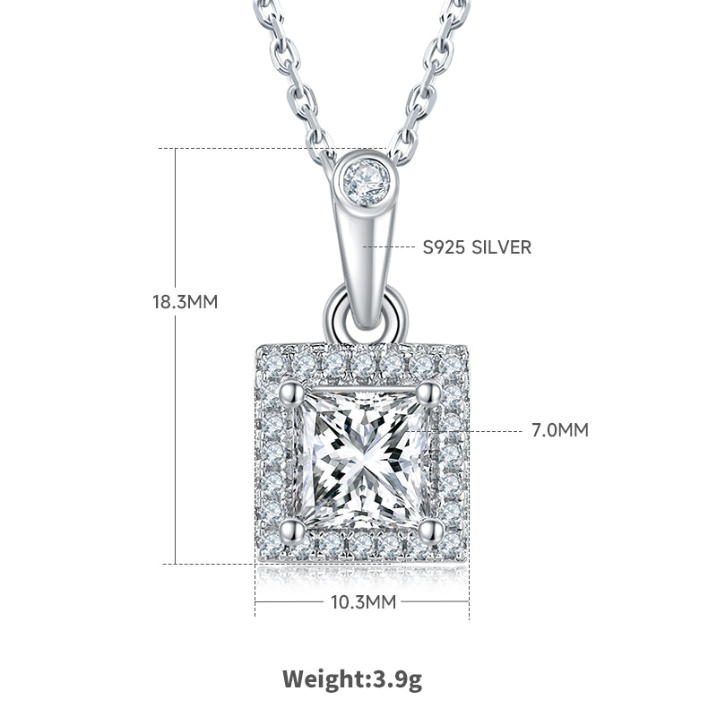 Princess Cut Moissanite Dainty Pendant & Stud Earrings Set in White Gold Plated Sterling Silver#2