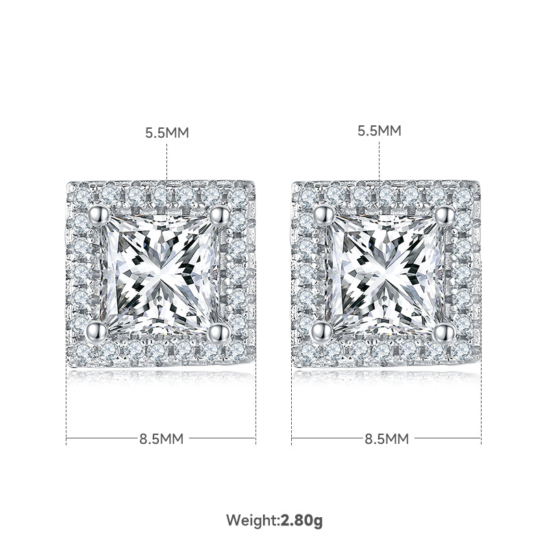 Princess Cut Moissanite Dainty Pendant & Stud Earrings Set in White Gold Plated Sterling Silver#3