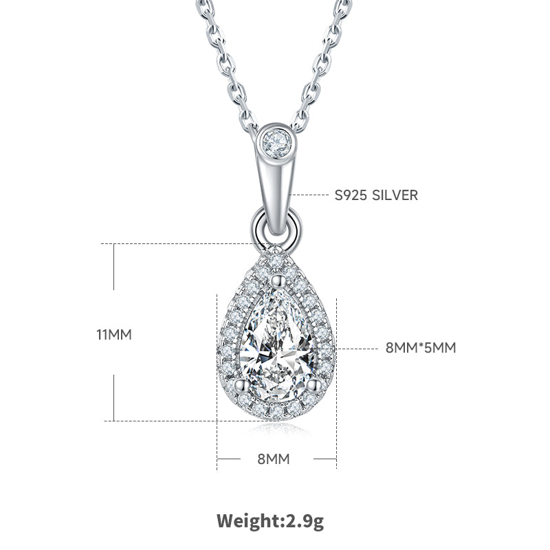 Pear Cut Moissanite Dainty Pendant & Stud Earrings Set in White Gold Plated Sterling Silver#0