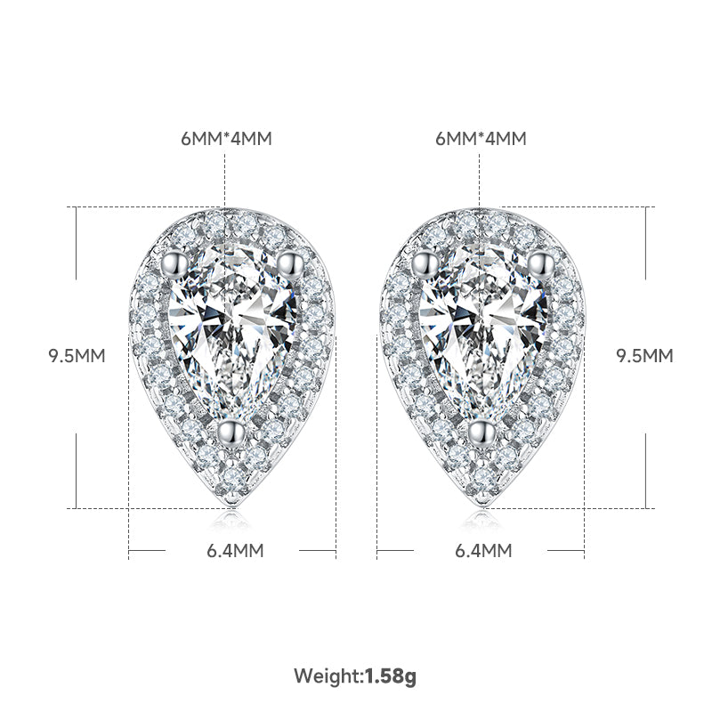 Pear Cut Moissanite Dainty Pendant & Stud Earrings Set in White Gold Plated Sterling Silver#1